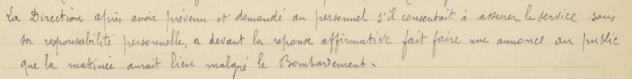 Extrait du journal de régie de l'Opéra - 01/04/1918